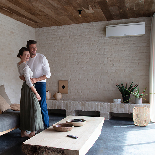 Daikin Emura White wall-mounted aircon in living room