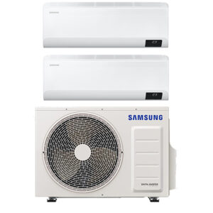 Samsung Multi-split geconnecteerd op 2 kamers met een Samsung Cebu. Met 1 airconditioning buitentoestel verschillende ruimtes koelen en verwarmen.