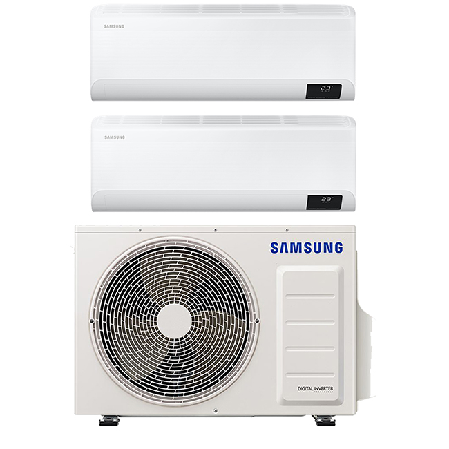 Samsung Multi-split geconnecteerd op 2 kamers met een Samsung Cebu. Met 1 airconditioning buitentoestel verschillende ruimtes koelen en verwarmen.