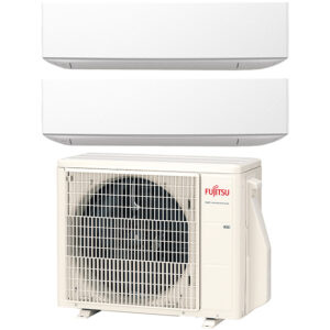 Multi split geconnecteerd op 2 kamers met telkens Fujitsu Design White. Met 1 airconditioning buitentoestel koel je neerdere kamers tegelijkertijd.