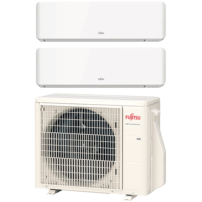 Multi split geconnecteerd op 2 kamers met telkens Fujitsu KM-series. Met 1 airconditioning buitentoestel koel je neerdere kamers tegelijkertijd.