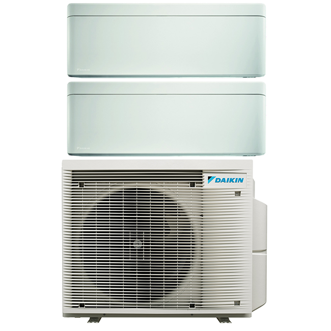 Daikin multi-split geconnecteerd op 2 kamers met het binnentoestel Stylish Wit. Meerdere kamers erwarmen & koelen met maar 1 airco buitentoestel.