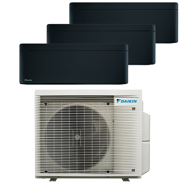 Daikin multi-split geconnecteerd op 3 kamers met het binnentoestel Stylish Zwart. Meerdere kamers erwarmen & koelen met maar 1 airco buitentoestel.