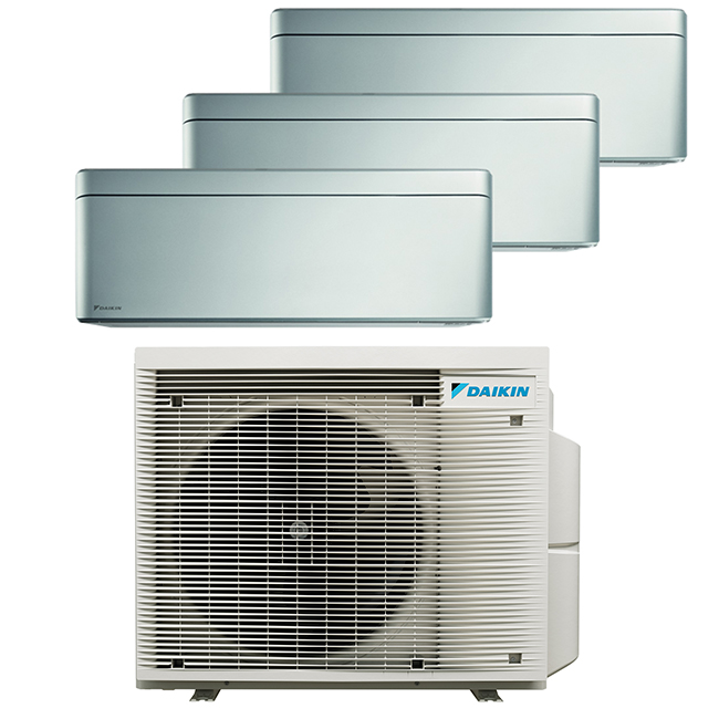Daikin multi-split geconnecteerd op 3 kamers met het binnentoestel Stylish Zilver. Meerdere kamers erwarmen & koelen met maar 1 airco buitentoestel.