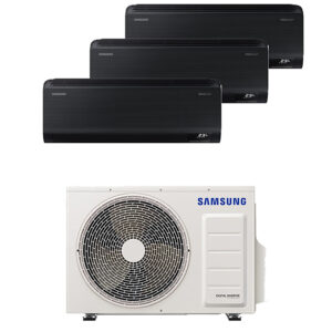 Samsung Windfree Comfort Black Multi-split geconnecteerd op 3 kamers. Met 1 airconditioning buitentoestel verschillende ruimtes koelen en verwarmen.