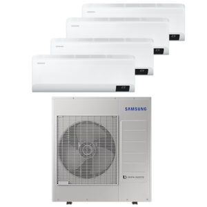 Samsung Cebu Multi-split geconnecteerd op 4 kamers. Met 1 airconditioning buitentoestel verschillende ruimtes koelen en verwarmen.
