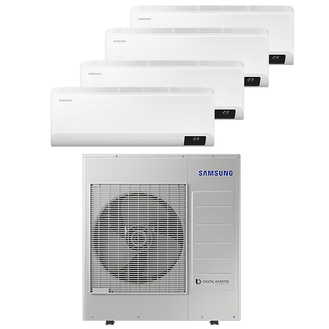 Samsung Cebu Multi-split geconnecteerd op 4 kamers. Met 1 airconditioning buitentoestel verschillende ruimtes koelen en verwarmen.