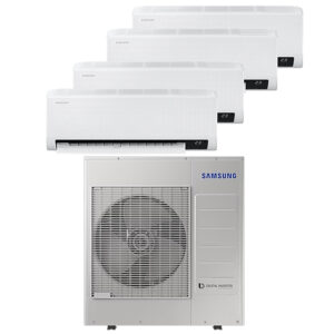 Samsung Windfree Comfort Multi-split geconnecteerd op 4 kamers. Met 1 airconditioning buitentoestel verschillende ruimtes koelen en verwarmen.