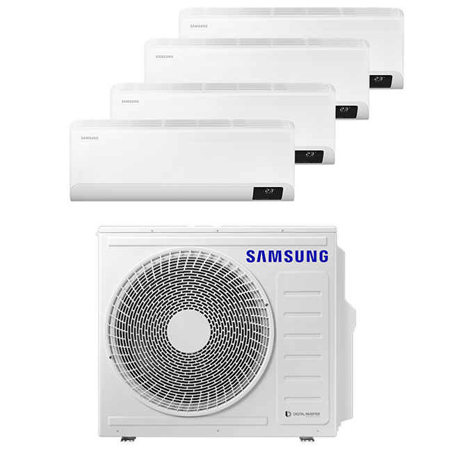 Samsung Cebu Multi-split geconnecteerd op Small 4 kamers. Met 1 airconditioning buitentoestel verschillende ruimtes koelen en verwarmen.