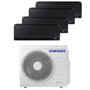 Samsung Windfree Comfort Black Multi-split geconnecteerd op 4 kamers. Met 1 airconditioning buitentoestel verschillende ruimtes koelen en verwarmen.
