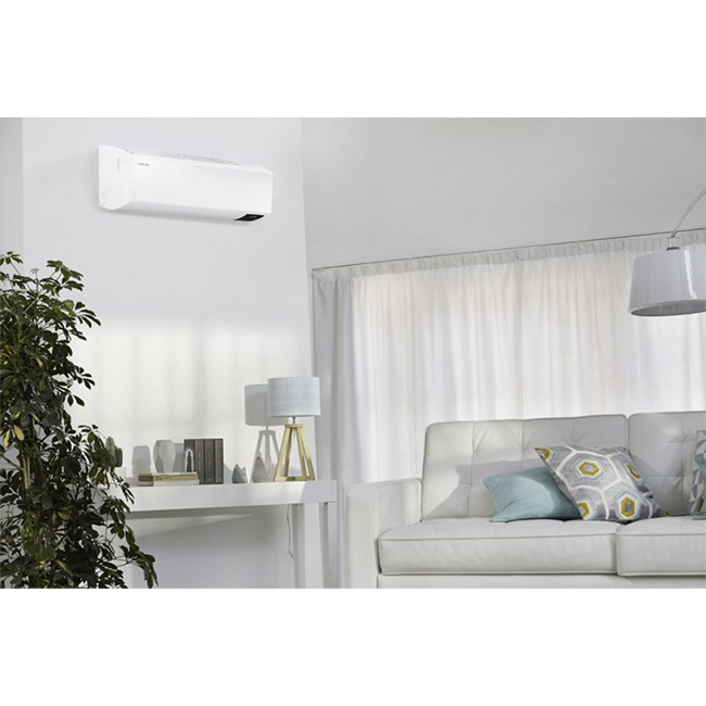 Samsung Cebu airco: perfecte budgetairco, modern design met zwart display. Inverter, zelfreiniging, timer, slaapmodus. Geschikt voor woonkamers.