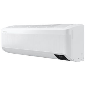 Witte Samsung Windfree Eliteairconditioner op muur. Stil, energiezuinig, Windfree-technologie voor comfortabele luchtstroom. Auto-modus, slaapmodus, timer.