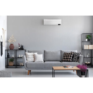 Samsung Windfree Elite in moderne woonkamer: Stil, energiezuinig, strak design met Windfree-technologie. Zuivert de lucht van virussen.
