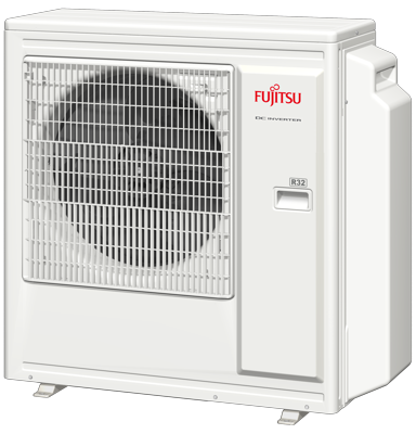 Fujitsu Multi 4 kamers airconditioner buitenunit: Buitenunit voor maximaal 4 binnenunits, inverter, R32-koelmiddel, stilte, design. Koel of verwarm 4 ruimtes.