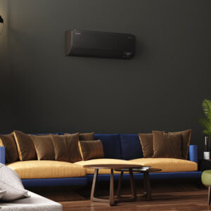 Zwarte Samsung Windfree Comfort Zwart wandairconditioner. Stil en windvrij. Deze airconditioner kan verwarmen in de winter en koelen in de zomer.