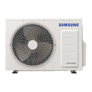 Witte Samsung Multi-Split Small buitentoestel: Compact, energie-efficiënt, stil. Digitaal inverter-technologie. Geschikt voor kleine ruimtes.