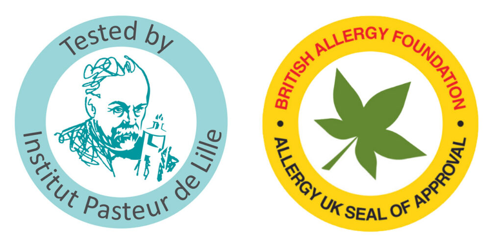 toont dat een test label van Institut Pasteur de Lille en British Allergy Foundation
