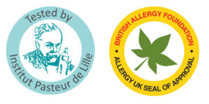 toont dat een test label van Institut Pasteur de Lille en British Allergy Foundation