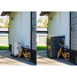 toont een airco omkasting antraciet die een airco buitentoestel verbergt