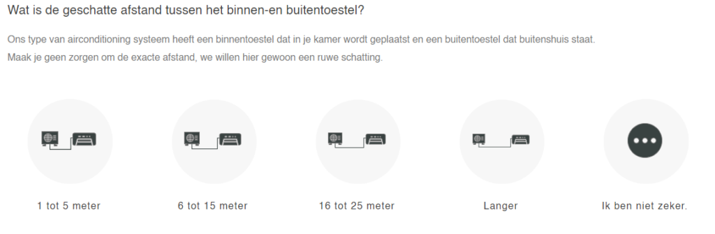 Toont hoelang de afstand is tussen het airco binnentoestel en buitentoestel.